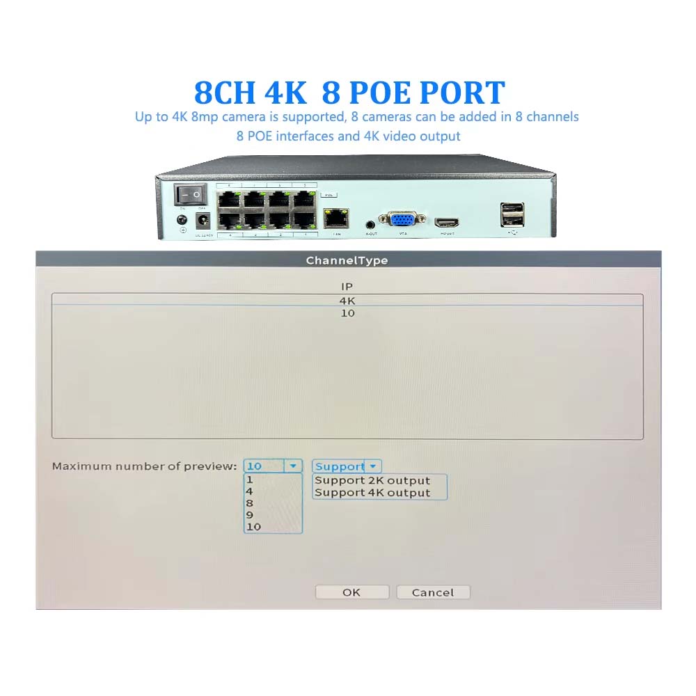 4K 10CH NVR 4/8Port POE For 8M - đánh giá và giá Webcam 4K